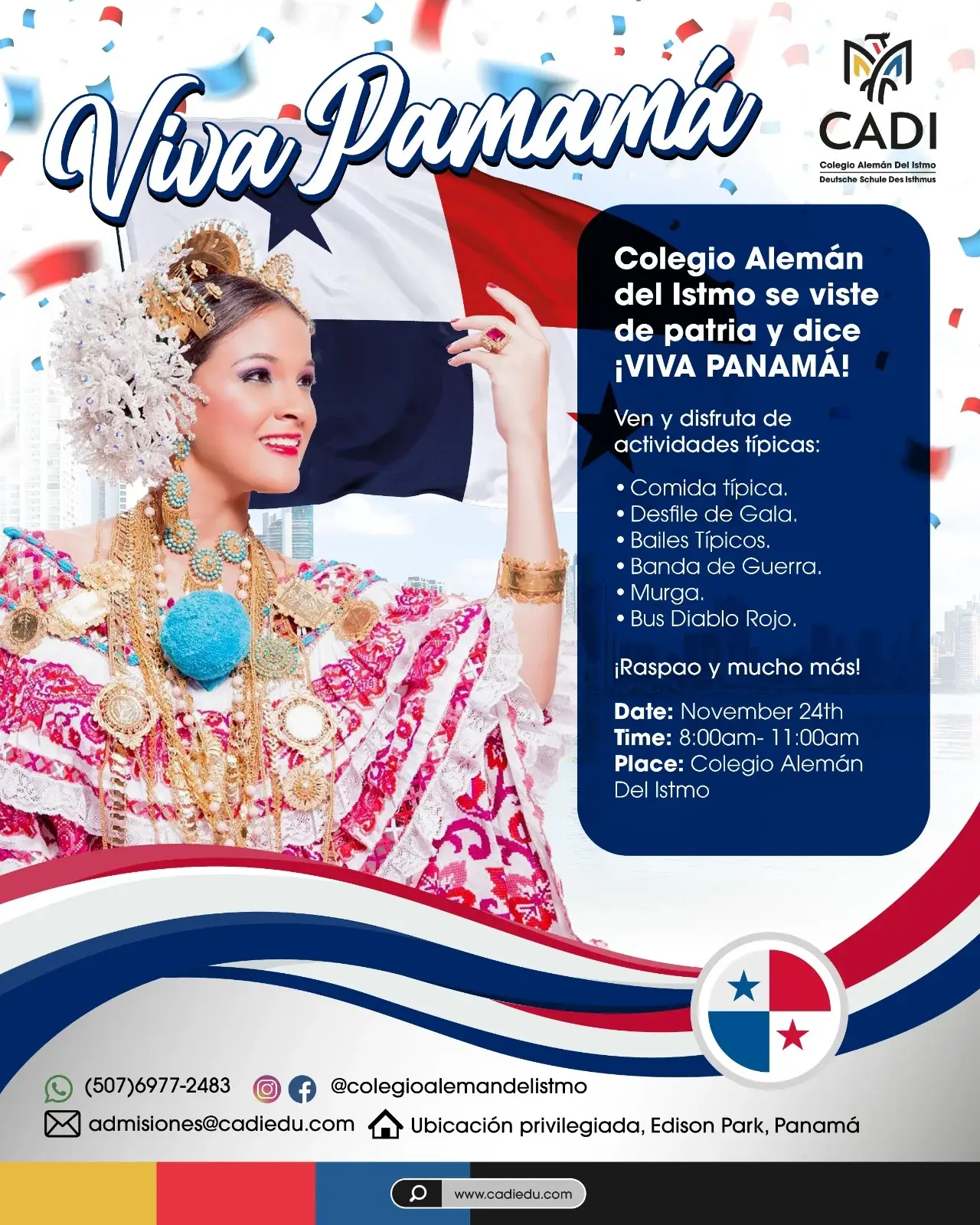 “¡Viva Panamá!” poster with a woman in a traditional pollera