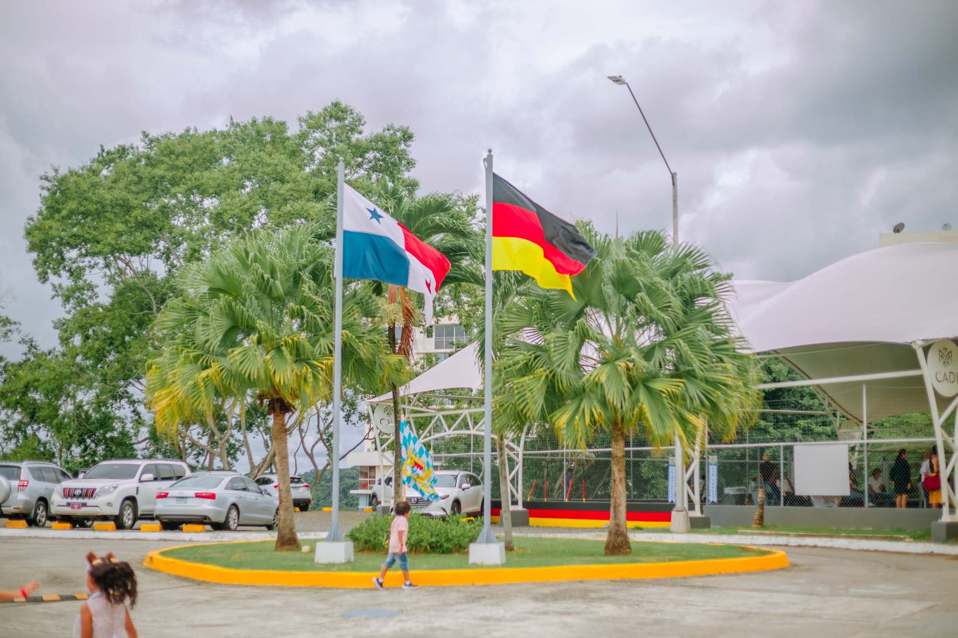 Panamanian and German flags on the CADI campus in Panama City